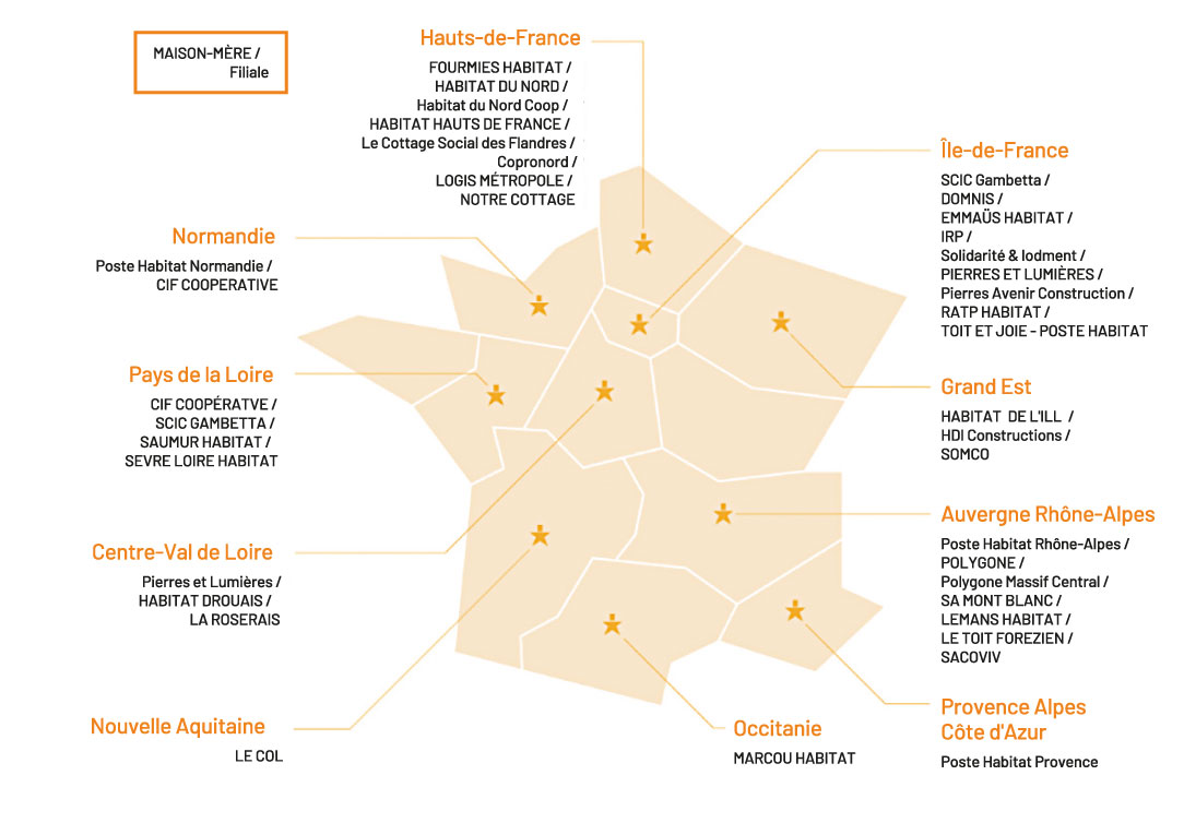 Carte de l'implantation de Habitat Réuni en France